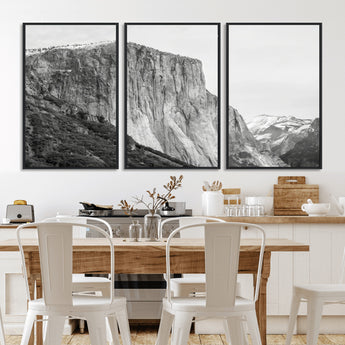 39393420-MGV-CV-36X24-El Capitan Wall Art Canvas Print, Framed Yosemite Cliff Art Picture Print, Monochrome Mountain Perfect Monochrome Sierra Decor