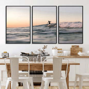 58502923-MGV-FC-60X30-3P_Black-Wave Rider Wall Art Canvas Print, Framed Ocean Wave Art Picture Print, Riding Surf Perfect Sunset Surf Decor Artwork