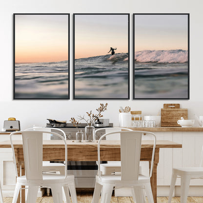 58502923-MGV-CV-36X24-Wave Rider Wall Art Canvas Print, Framed Ocean Wave Art Picture Print, Riding Surf Perfect Sunset Surf Decor Artwork