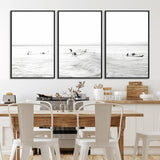 33449548-MGV-CV-36X24-Group Surfers Wall Art Canvas Print, Framed Ocean Wave Art Picture Print, Surf Crowd Perfect Monochrome Surf Decor Artwork