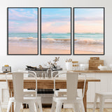 74679437-MGV-FC-60X30-3P_Black-Pastel Ocean Wall Art Canvas Print, Framed Beach Waves Art Picture Print, Soft Sunset Perfect Pastel Coastal Decor Artwork