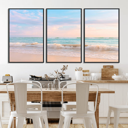 74679437-MGV-CV-36X24-Pastel Ocean Wall Art Canvas Print, Framed Beach Waves Art Picture Print, Soft Sunset Perfect Pastel Coastal Decor Artwork