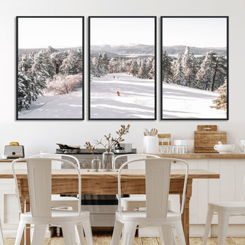 62119206-MGV-FC-60X30-3P_Black-Snowy Trail Wall Art Canvas Print, Framed Ski Slope Art Picture Print, Winter Pines Perfect Alpine Adventure Decor Artwork