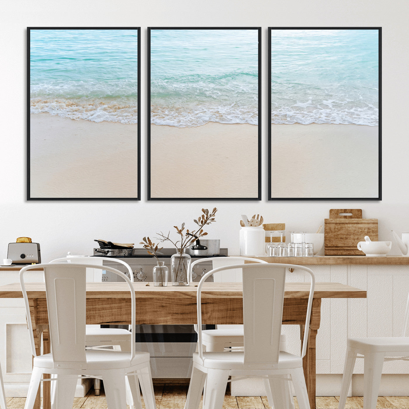 77194056-MGV-FC-60X30-3P_Black-Soft Shoreline Wall Art Canvas Print, Framed Gentle Waves Art Picture Print, Clear Water Perfect Minimalist Coastal Decor Artwork