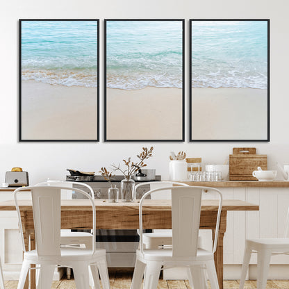 77194056-MGV-FC-60X30-3P_Black-Soft Shoreline Wall Art Canvas Print, Framed Gentle Waves Art Picture Print, Clear Water Perfect Minimalist Coastal Decor Artwork