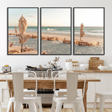 58507949-MGV-FC-60X30-3P_Black-Beach Umbrellas Wall Art Canvas Print, Framed Empty Loungers Art Picture Print, Soft Sand Perfect Minimalist Seaside Decor Artwork