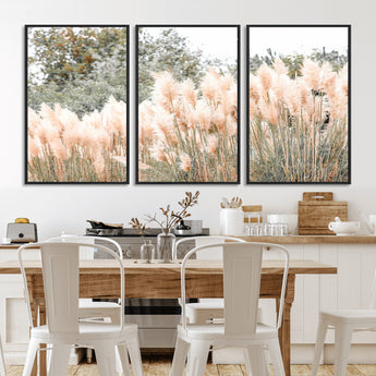 21826392-MGV-FC-60X30-3P_Black-Pampas Grass Wall Art Canvas Print, Framed Soft Pampas Art Picture Print, Pastel Grasses Perfect Soft Neutral Boho Decor Artwork