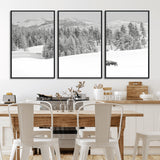 68081143-MGV-FC-60X30-3P_Black-Snowy Bison Wall Art Canvas Print, Framed Winter Forest Art Picture Print, Lone Bison Perfect Monochrome Winter Wild Decor Artwork