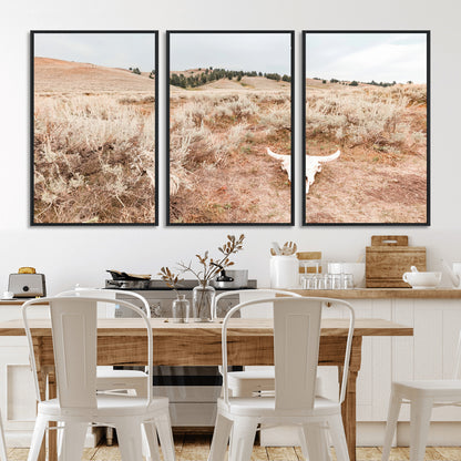 97234735-MGV-FC-60X30-3P_Black-Rustic Bones Wall Art Canvas Print, Framed Desert Sage Art Picture Print, Prairie Skull Perfect Minimal Rustic Decor Artwork