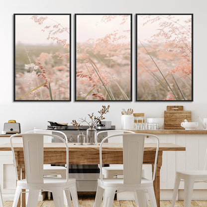 79164340-MGV-FC-60X30-3P_Black-Pastel Grasses Wall Art Canvas Print, Framed Soft Meadow Art Picture Print, Field in Breeze Perfect Pastel Minimal Decor Artwork