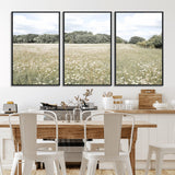 43258946-MGV-FC-60X30-3P_Black-Daisy Field Wall Art Canvas Print, Framed Pastel Flower Art Picture Print, Meadow Bloom Perfect Scandinavian Minimalist Decor