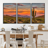 25332783-MGV-FC-60X30-3P_Black-Saguaro Cactus Wall Art Canvas Print, Framed Arizona Sunset Art Picture Print, Sonoran Desert Perfect Southwestern Boho Decor