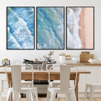 17641845-MGV-CV-36X24-Aerial Ocean Wall Art Canvas Print, Framed Blue Waves Art Picture Print, Sandy Shoreline Perfect Modern Coastal Decor Artwork