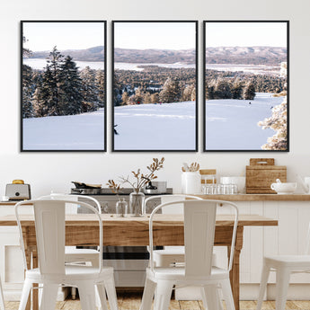 79857868-MGV-CV-36X24-Snowy Mountain Wall Art Canvas Print, Framed Ski Slope Art Picture Print, Winter Forest Perfect Modern Rustic Decor Artwork