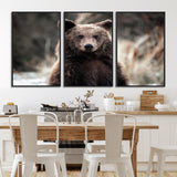 47112103-MGV-FC-60X30-3P_Black-Brown Bear Wall Art Canvas Print, Framed Forest Wildlife Art Picture Print, Woodland Bear Perfect Rustic Cabin Decor Artwork