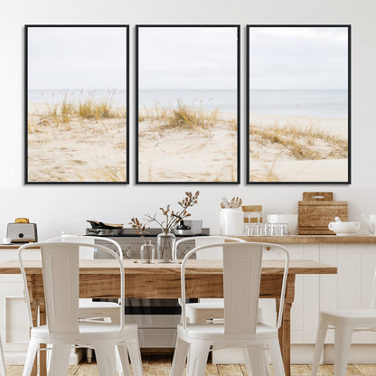 13146857-MGV-CV-36X24-Beach Dunes Wall Art Canvas Print, Framed Soft Horizon Art Picture Print, Coastal Grass Perfect Minimalist Coastal Decor Artwork