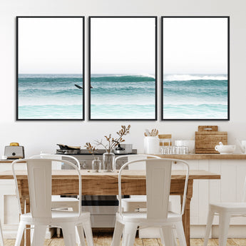 56345117-MGV-CV-36X24-Minimalist Surfing Wall Art Canvas Print, Framed Ocean Waves Art Picture Print, Soft Ocean Perfect Minimalist Coastal Decor