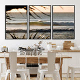 24896468-MGV-FC-60X30-3P_Black-Sunset Surf Wall Art Canvas Print, Framed Golden Waves Art Picture Print, Tropical Ocean Perfect Tropical Boho Decor Artwork