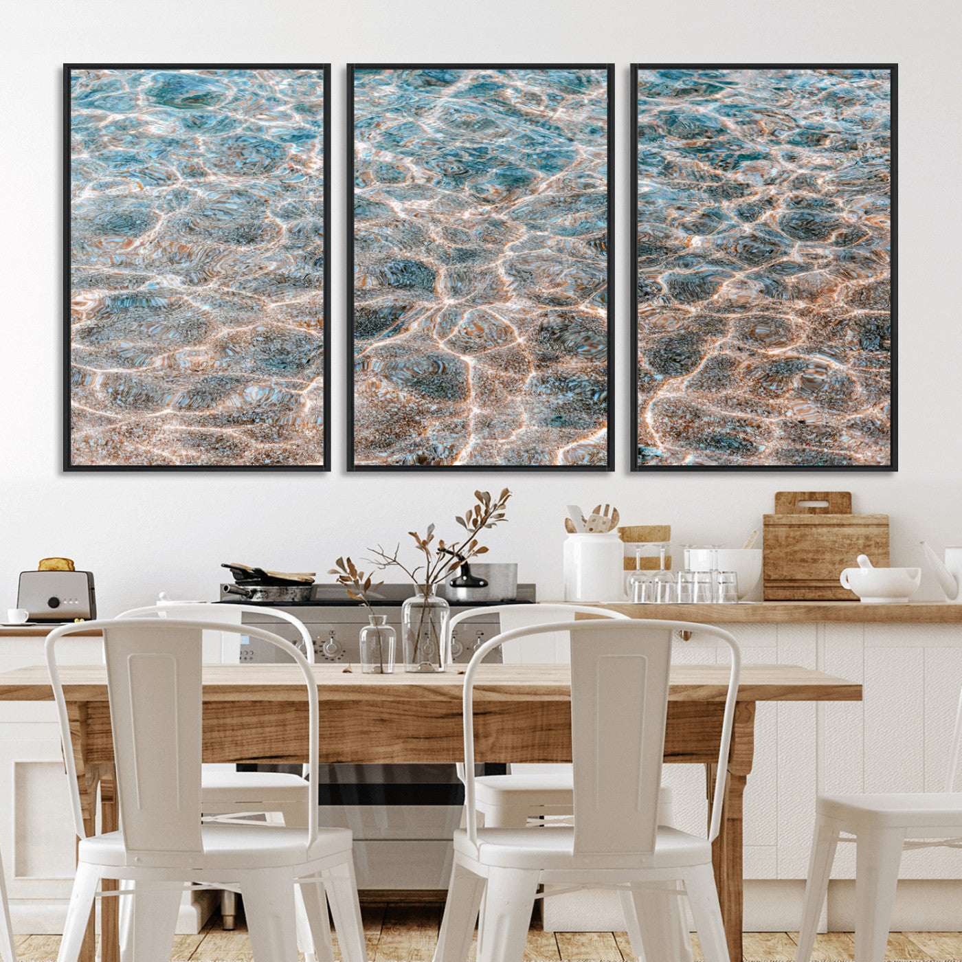 26580287-MGV-FC-60X30-3P_Black-Clear Water Wall Art Canvas Print, Framed Sunlit Ripples Art Picture Print, Ocean Texture Perfect Modern Coastal Decor Artwork