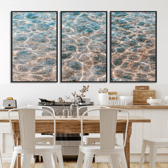 26580287-MGV-FC-60X30-3P_Black-Clear Water Wall Art Canvas Print, Framed Sunlit Ripples Art Picture Print, Ocean Texture Perfect Modern Coastal Decor Artwork