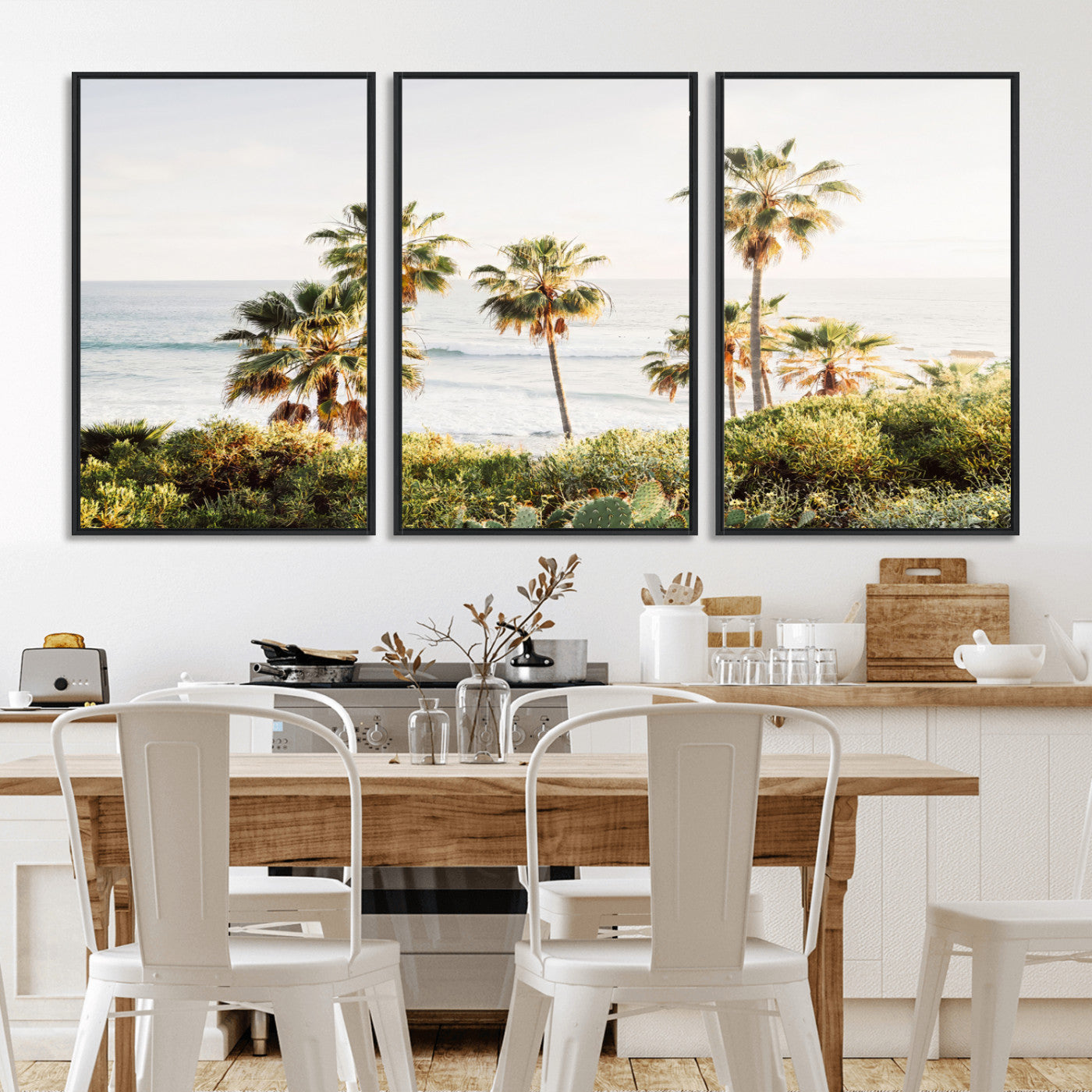 94707294-MGV-CV-36X24-California Coast Wall Art Canvas Print, Framed Palm Trees Art Picture Print, Coastal Landscape Perfect Coastal Minimalist Decor