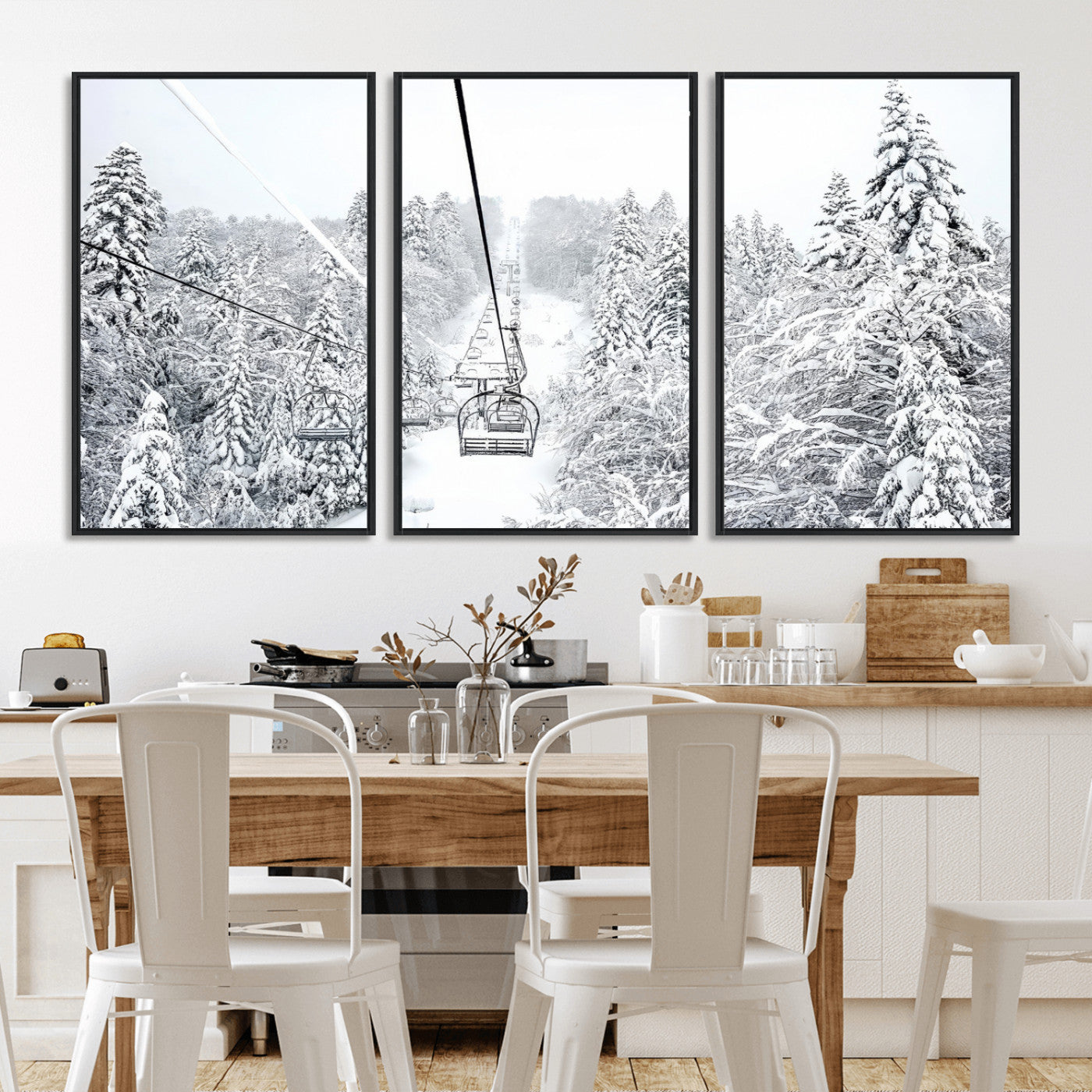 44705668-MGV-CV-36X24-Winter Forest Wall Art Canvas Print, Framed Snowy Forest Art Picture Print, Ski Lift Perfect Scandinavian Decor Artwork