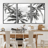 62113786-MGV-FC-60X30-3P_Black-Black White Palm Wall Art Canvas Print, Framed Monochrome Tropics Art Picture Print, Minimalist Beach Perfect Coastal Minimalist