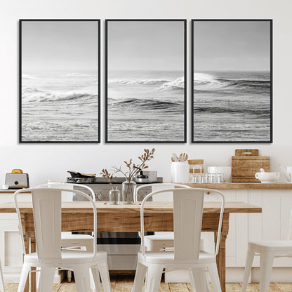 98634812-MGV-CV-36X24-Black and White Ocean Waves Wall Art – Minimalist Sea Canvas Print, Coastal Photography Decor for Living Room, Bedroom or Office