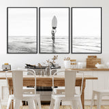 98446901-MGV-CV-36X24-Monochrome Surf Wall Art Canvas Print, Framed Minimalist Surfer Art Picture Print, Surfboard Silhouette Perfect Coastal Minimalist