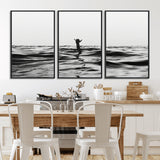 69541918-MGV-FC-60X30-3P_Black-Black White Ocean Wall Art Canvas Print, Framed Moody Seascape Art Picture Print, Surfer Sign Perfect Moody Minimalist Decor