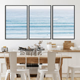 77145995-MGV-CV-36X24-Ocean Simplicity Wall Art Canvas Print, Framed Surfer on Water Art Picture Print, Light Blue Perfect Coastal Minimalist Decor