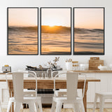 16973771-MGV-FC-60X30-3P_Black-Calm Water Wall Art Canvas Print, Framed Sunset Waves Art Picture Print, Coastal Warmth Perfect Warm Minimalist Decor Artwork