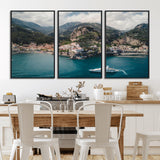 20321590-MGV-FC-60X30-3P_Black-Amalfi Coast Wall Art Canvas Print, Framed Italy Travel Art Picture Print, Mediterranean Landscape Perfect Mediterranean Coastal
