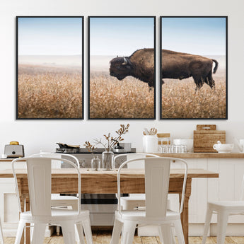 99620201-MGV-CV-36X24-Wild Bison Wall Art Canvas Print, Framed Bison in Prairie Art Picture Print, Rustic Western Perfect Rustic Western Decor Artwork