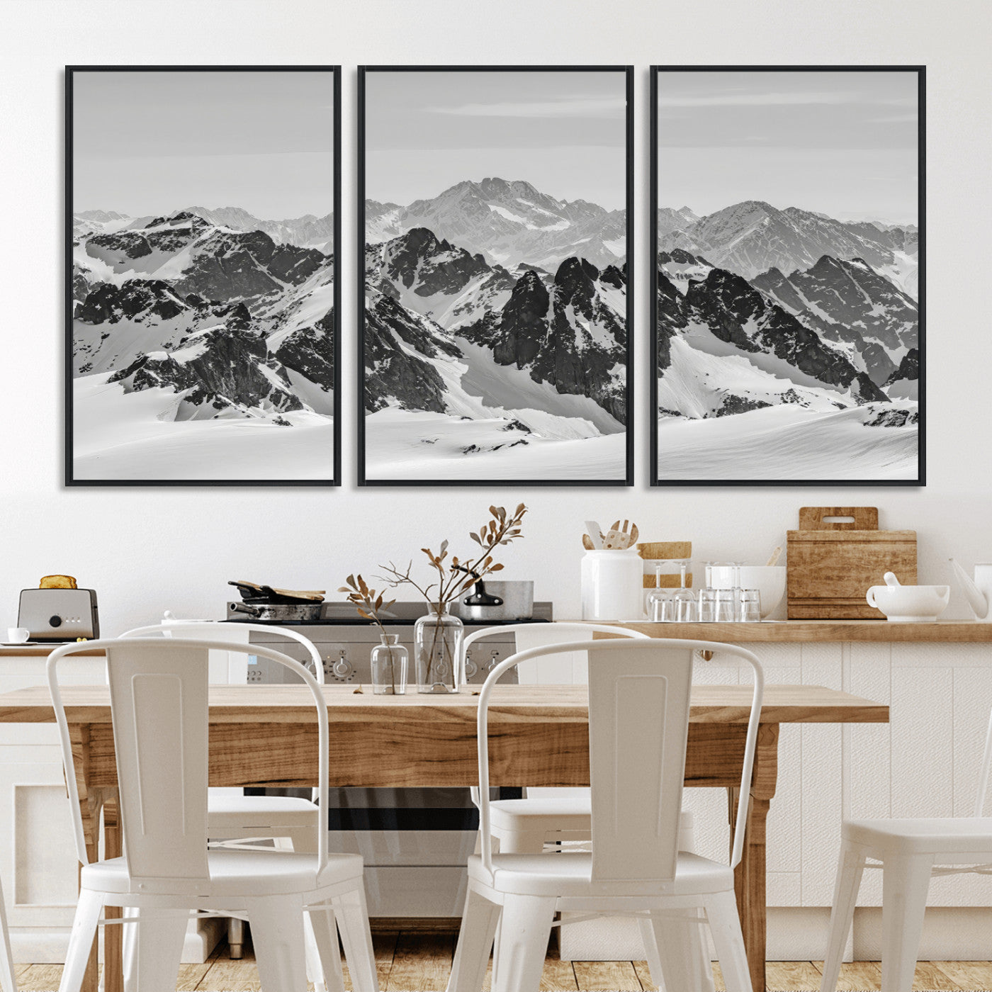 32399691-MGV-CV-36X24-Snowy Mountain Wall Art Canvas Print, Framed Mountain Peaks Art Picture Print, Alpine Mountains Perfect Minimalist Alpine Decor