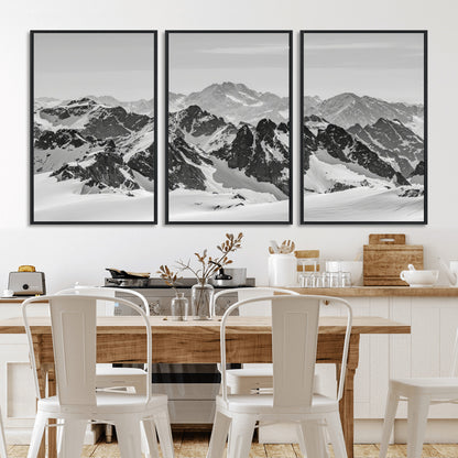 46884246-MGV-CV-36X24-Snowy Mountain Wall Art Canvas Print, Framed Mountain Peaks Art Picture Print, Alpine Mountains Perfect Minimalist Alpine Decor