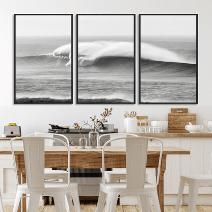 42544082-MGV-CV-36X24-Monochrome Seascape Wall Art Canvas Print, Framed Surf Wave Art Picture Print, Minimalist Ocean Perfect Moody Coastal Decor