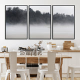 59703275-MGV-FC-60X30-3P_Black-Surfer in Fog Wall Art Canvas Print, Framed Foggy Beach Art Picture Print, Coastal Surf Perfect Moody Coastal Decor Artwork