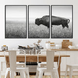 28435251-MGV-CV-36X24-Bison In Prairie Wall Art Canvas Print, Framed Rustic Wildlife Art Picture Print, Wild Buffalo Perfect Rustic Western Decor