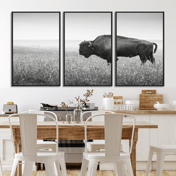 28435251-MGV-CV-36X24-Bison In Prairie Wall Art Canvas Print, Framed Rustic Wildlife Art Picture Print, Wild Buffalo Perfect Rustic Western Decor
