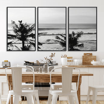 17508038-MGV-CV-36X24-Tropical Coastline Wall Art Canvas Print, Framed Palm Trees Art Picture Print, Ocean Waves Perfect Minimalist Coastal Decor