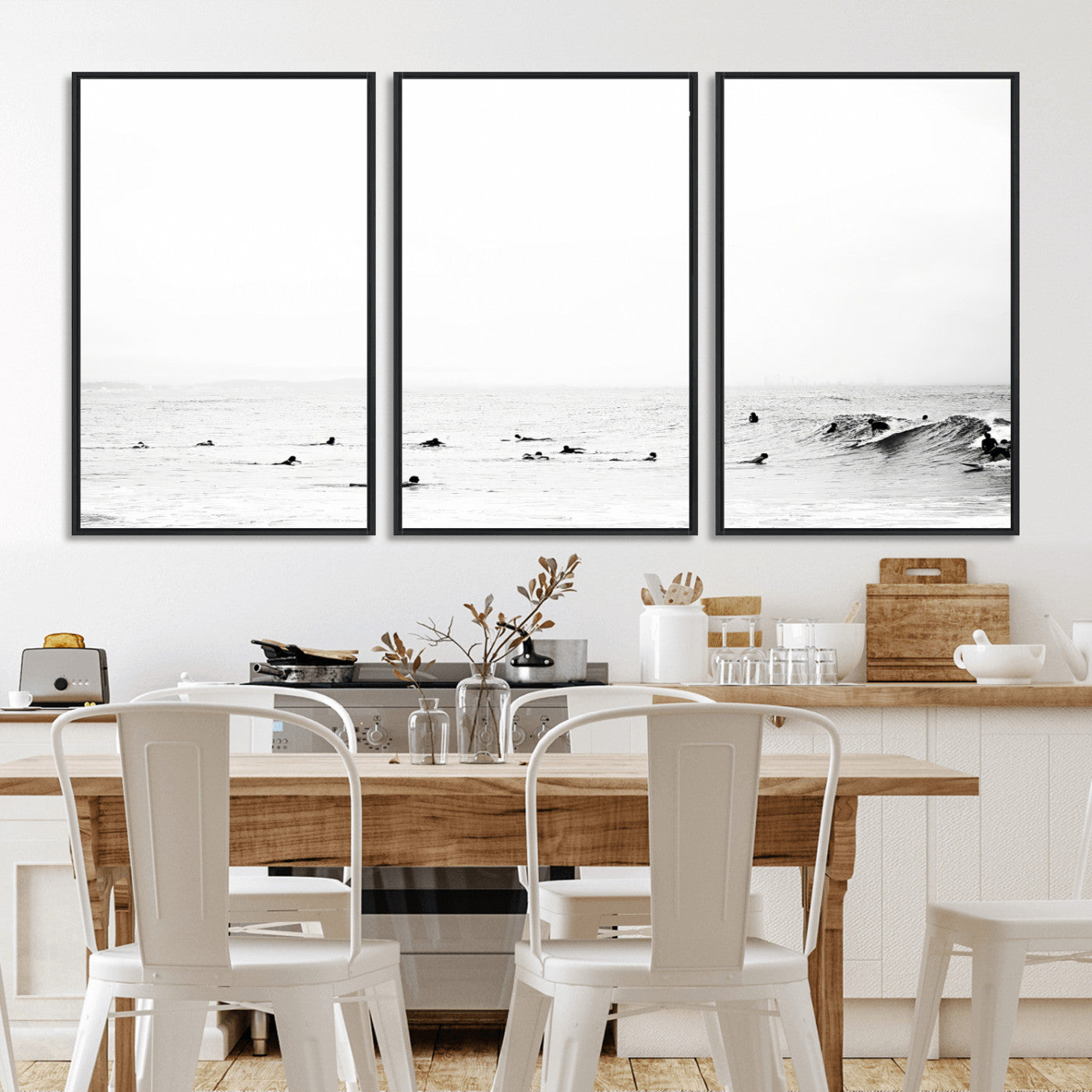 38441169-MGV-CV-36X24-Monochrome Swimming Wall Art Canvas Print, Framed Ocean Horizon Art Picture Print, Moody Coastal Perfect Minimalist Coastal Decor