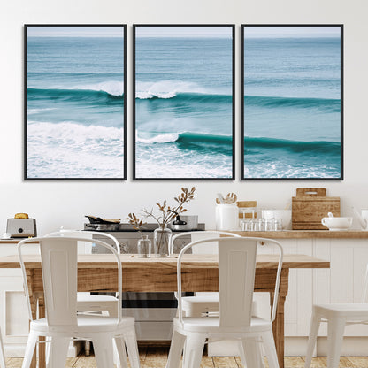 73692470-MGV-FC-60X30-3P_Black-Ocean Swell Wall Art Canvas Print, Framed Surf Waves Art Picture Print, Blue Water Perfect Coastal Dynamic Decor Artwork