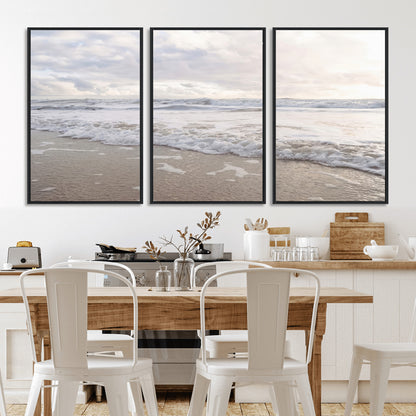 70596264-MGV-FC-60X30-3P_Black-Ocean Waves Wall Art Canvas Print, Framed Coastal Shoreline Art Picture Print, Sea Foam Perfect Coastal Minimalist Decor Artwork
