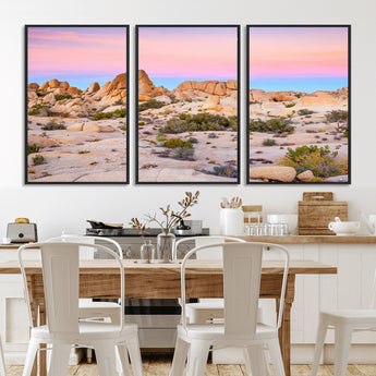 96167137-MGV-FC-60X30-3P_Black-Vibrant Sunset Sky Wall Art Canvas Print, Framed Joshua Tree Art Picture Print, Rugged Terrain Perfect Southwestern Boho Decor