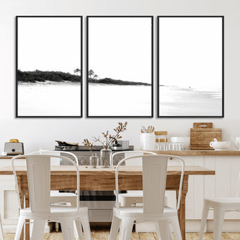 29611516-MGV-FC-60X30-3P_Black-Black White Beach Wall Art Canvas Print, Framed Palm Trees Art Picture Print, Monochrome Tropical Perfect Minimalist Coastal Decor