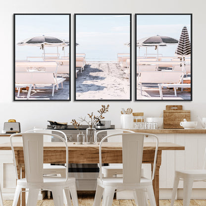 67623952-MGV-FC-60X30-3P_Black-Minimalist Beach Wall Art Canvas Print, Framed Pastel Sand Art Picture Print, Beach Aesthetic Perfect Coastal Minimalist Decor