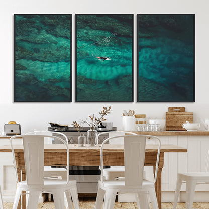 93287752-MGV-CV-36X24-Ocean Surf Wall Art Canvas Print, Framed Blue Waters Art Picture Print, Vibrant Seascape Perfect Coastal Adventure Decor Artwork