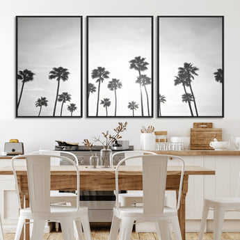 62298277-MGV-FC-60X30-3P_Black-Monochrome Palms Wall Art Canvas Print, Framed Minimalist Trees Art Picture Print, Silhouetted Palms Perfect Tropical Minimalist