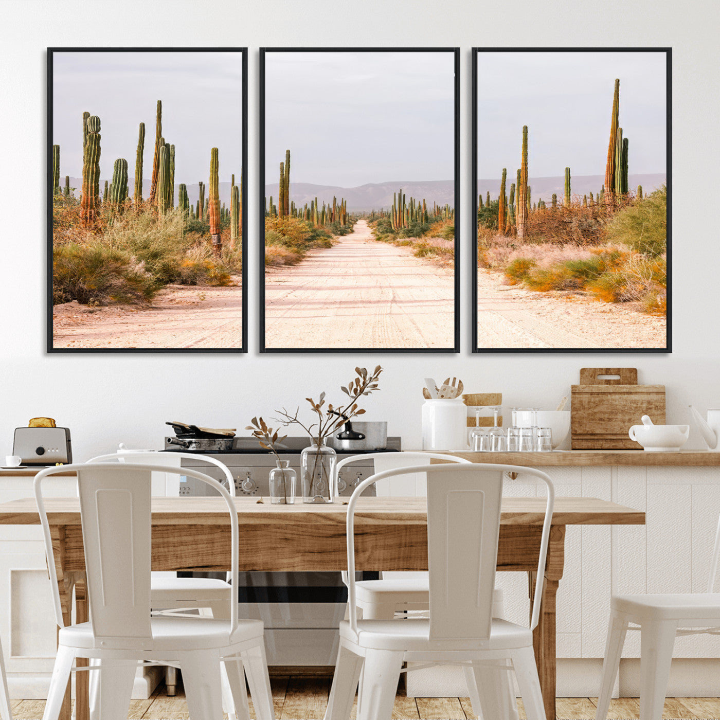 30742780-MGV-FC-60X30-3P_Black-Desert Cactus Wall Art Canvas Print, Framed Southwestern Art Picture Print, Bohemian Western Perfect Southwestern Boho Decor